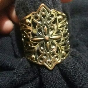 sz 8 ~ Brass bohemian wide filigree ring